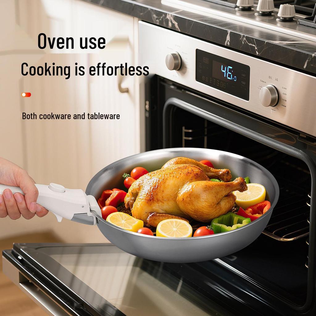 304 Stainless Steel Cookware Set: Non-Stick Maifan Stone Wok, Flat Frying Pan & Stockpot with Removable Handle