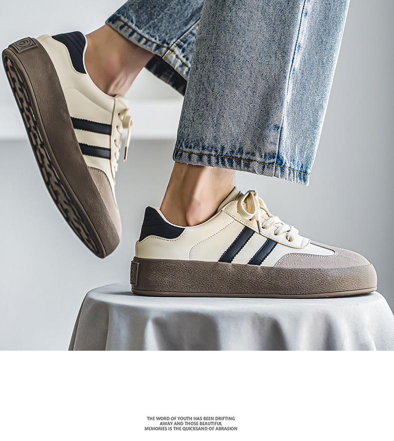 Meiretu Men's Trendy Retro German Trainer Sneakers - Superfiber Leather, Unisex, Flat Skate Style  