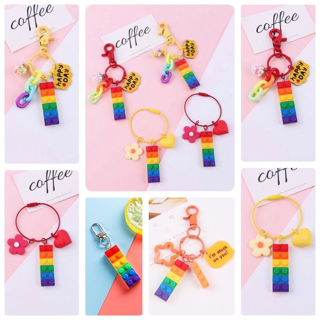 Rainbow Bell Building Blocks Keychain Decoration For Bags And Cars