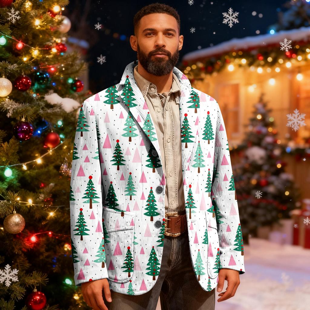 Men's Ugly Christmas Corduroy Warm Pocket Suit Jacket Cardigan Men's Casual Suit