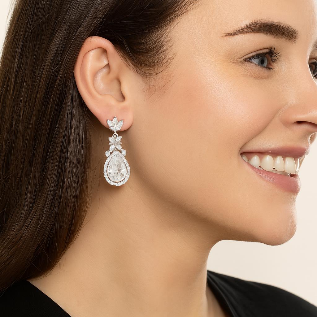 Moissanite  Elegant Floral Drop Earrings - 925 Sterling Silver