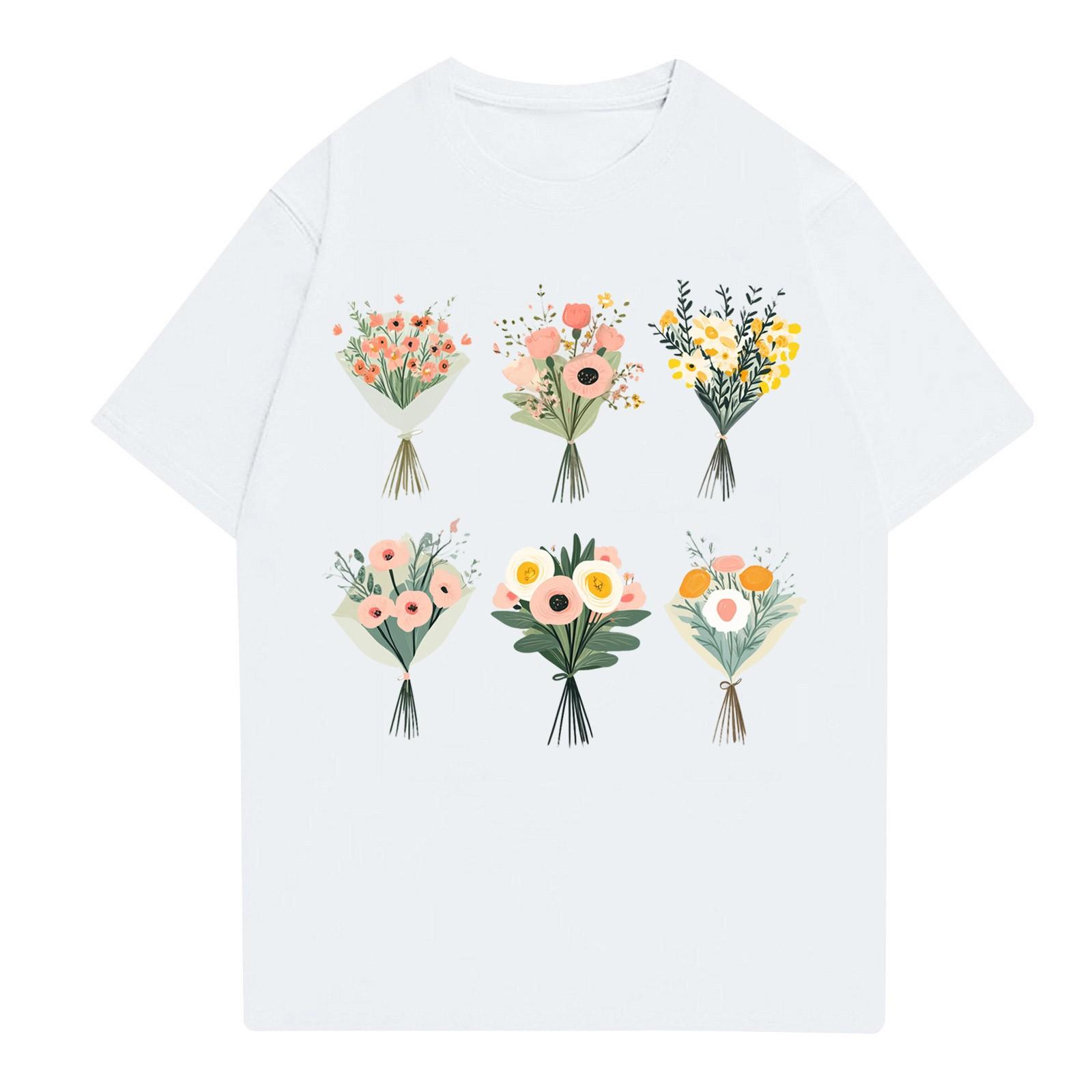 

Жіноча модна повсякденна футболка з принтом і круглим вирізом з короткими рукавами Топ Футболка Топ XL білий