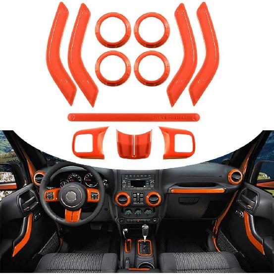 Opall Full Set Interior Decoration Kit - Steering Wheel & Center Console Air Outlet Trim, Door Handle Cover Inner, Passenger Seat Handle Trim for 12 X Orange