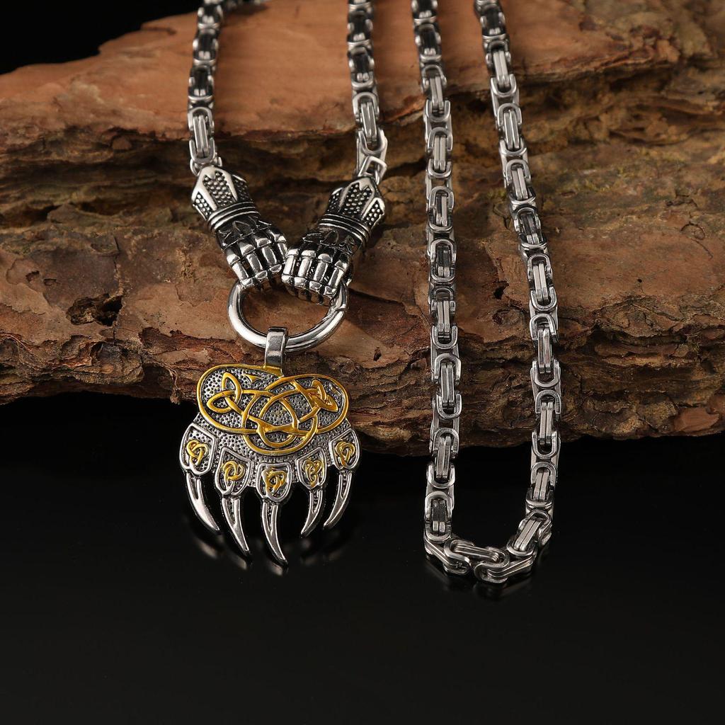 Ayı Pençesi ve Kurt Yüzü Tasarımlı Viking Savaşçısı Kolye Ucu