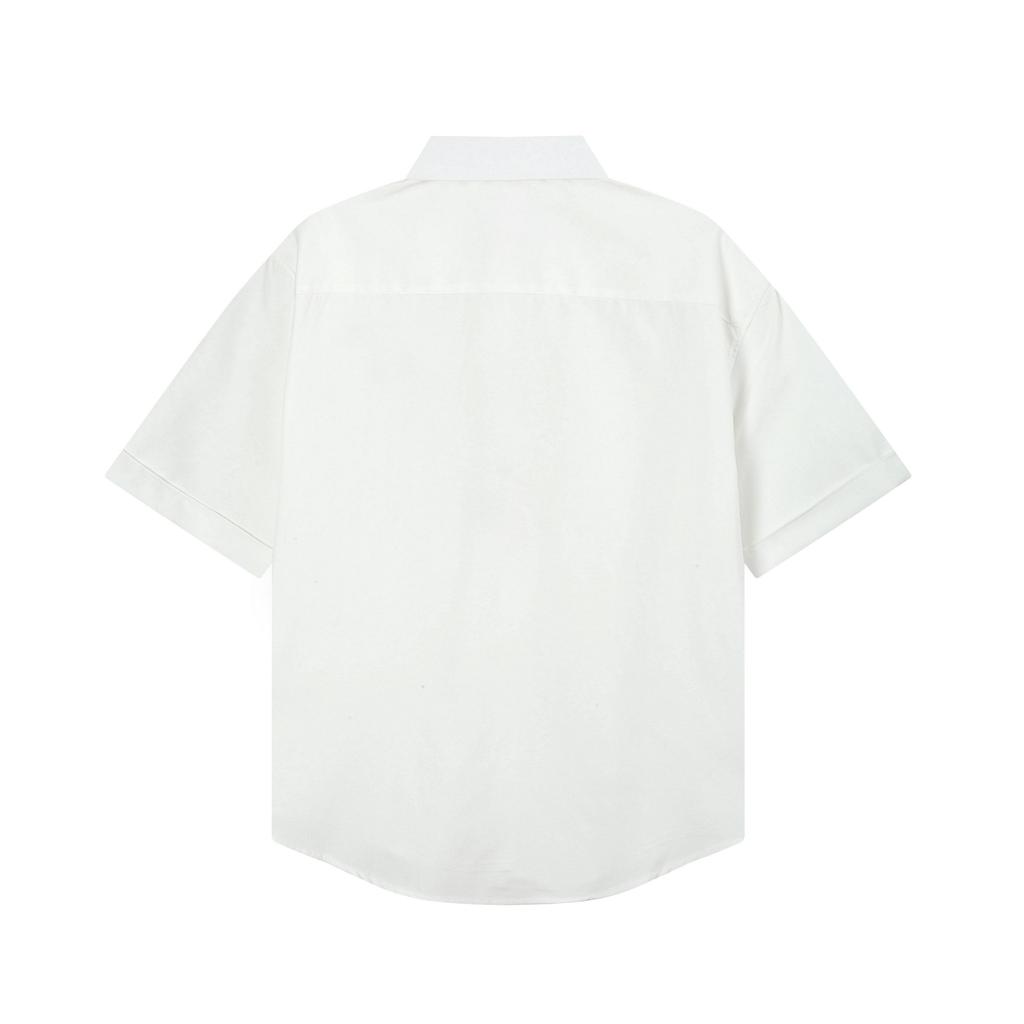 AMI Men's Classic Spring and Autumn Red Heart Embroidered Casual Cotton Solid Color Short Sleeve Shirt On the Chest