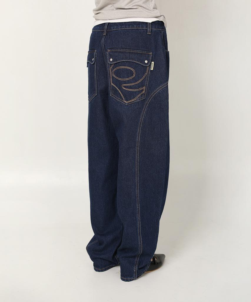 PEACE MAKER Divide Stitch Balloon Denim Pants (Indigo)