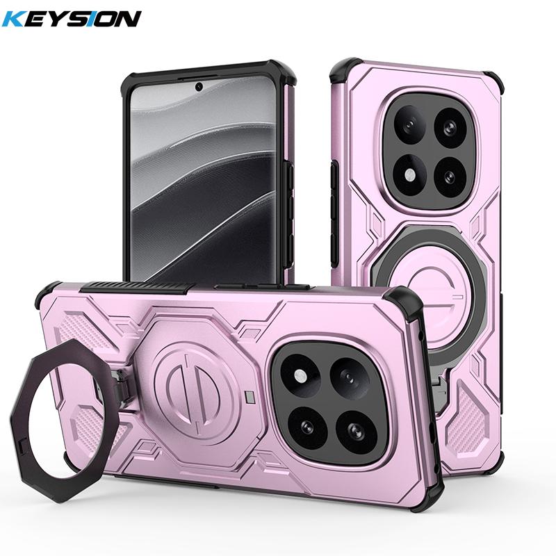 KEYSION Shockproof Magnetic Case for Redmi Note 14 Pro+ 5G Upright Live Metal Ring Stand Phone Back Cover for Xiaomi POCO X7 5G