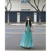 French Hollow Suspender Dress Women's Summer Seaside Vacation Wind Beach Skirt Pleated Lazy Relaxation Long Skirt