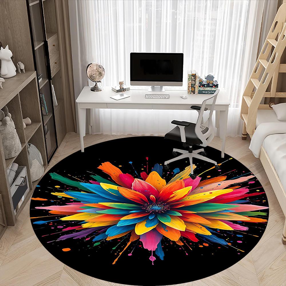 1PCColorful Bloom Office Round Area Rug,  Mat Suitable For Office, Under Office Chairs Bedroom Living Room Home Decor, Room Deco