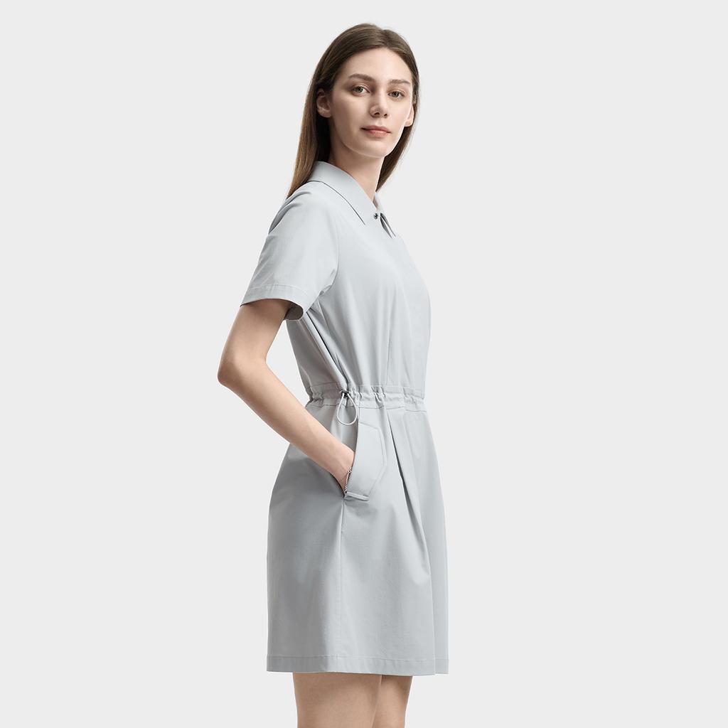 FILA White Contact Cool Simple Fashion Drawstring Short Sleeve Dress Women dresses Gray F11W623316FGY