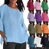Seven Quarter Sleeve Pleated Round Neck Top Cotton and Linen Women’s Blouses & Shirts