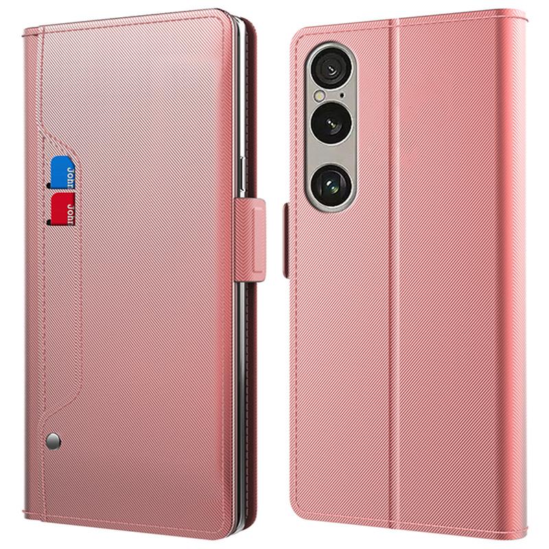 

For Sony Xperia 1 VII Case Stand PU Leather Phone Cover Card Holder Mirror Rose Gold