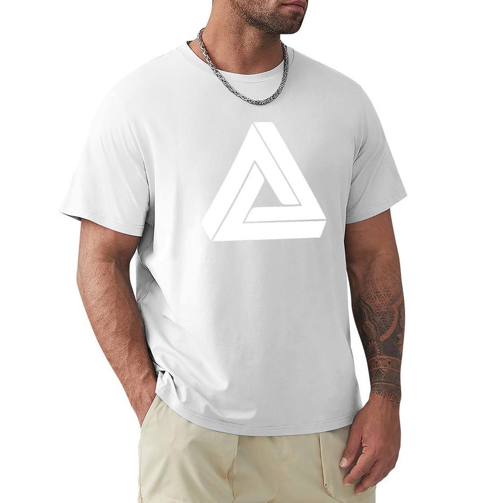 White Impossible Triangle Penrose Triangle Tshirt Casual Fashion Short Sleeve Cotton Tshirt