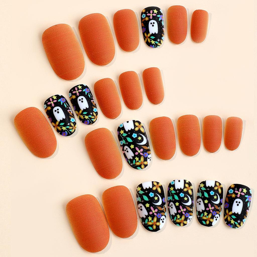 24 Pc Halloween Press On Nails Short Square Fake Nails Cute Designs Glossy False Nails Halloween Nails Cute Full Cover Glue On