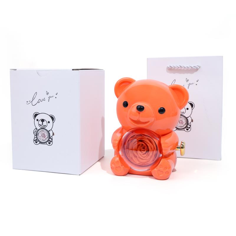 Patented Vibrant Orange Rotating Rose Bear Jewelry Box Flip for Surprise Mini ABS Jewelry Storage Box for Gift Retailers