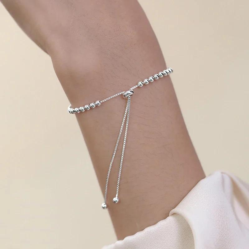 925 Silver Bead Bracelet For Women Korean Fashion Adjustable Luxury Jewelry Original Designer Beaded Bracelet