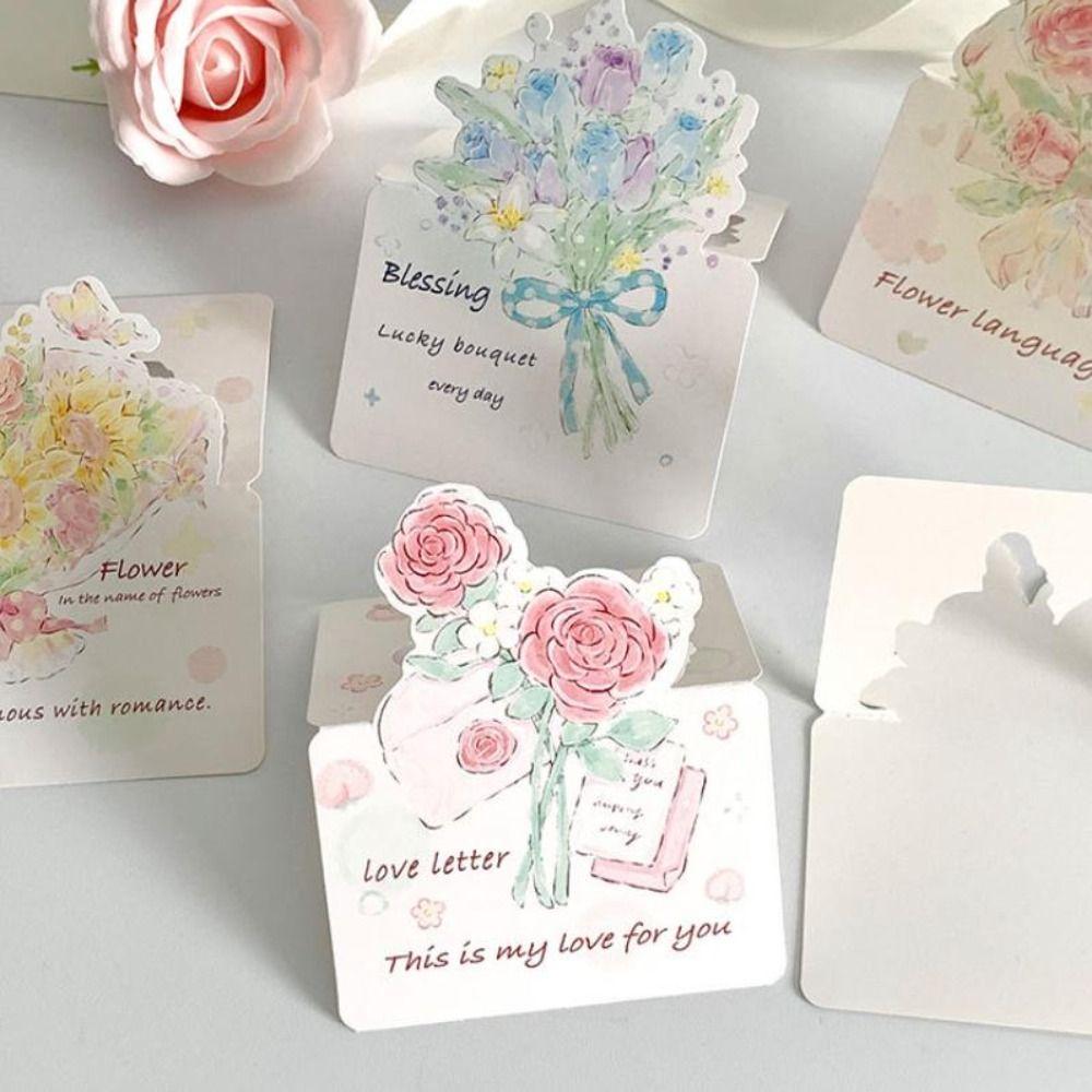 Cute 3D Flower Bouquet Greeting Cards Rose Decoration Cards Floral Invitation Card Thank You Card Teacher's Day