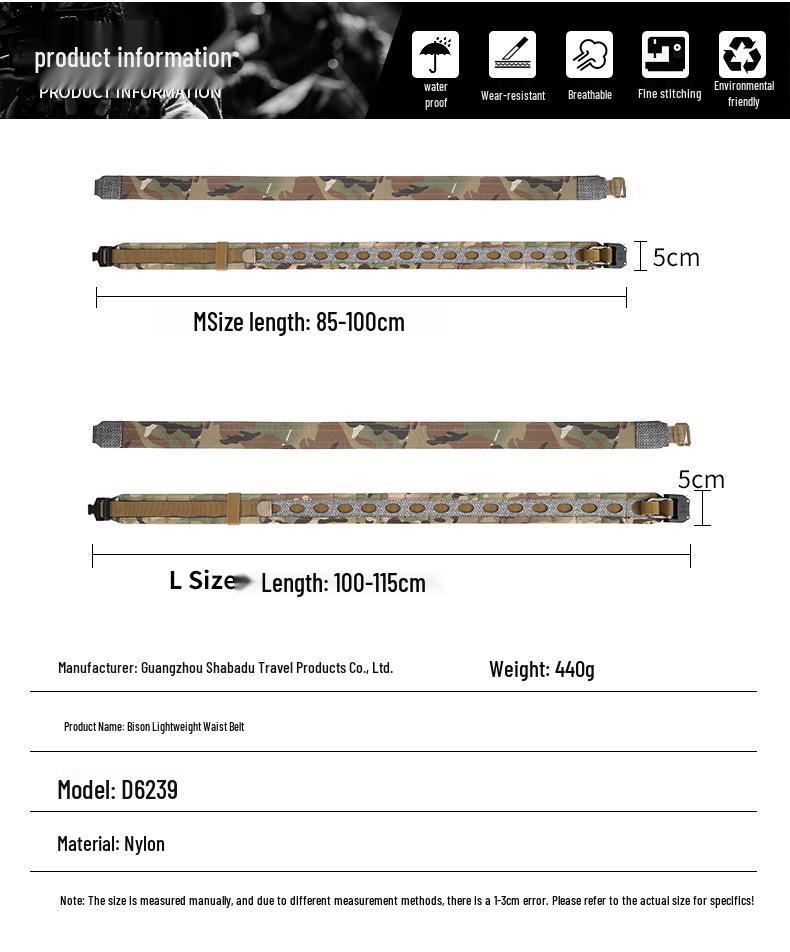 Bison Lightweight Double Layer Tactical Belt with Quick Release Metal Buckle