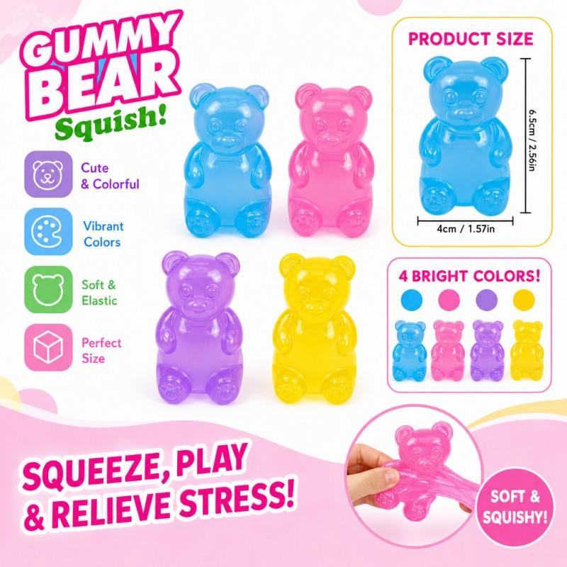 Cute Bear Stress Relief Squeeze Toy Slow Rebound Tpr Sensory Fidget Toy Portable Hand Play Toy Anxiety Relief Gift