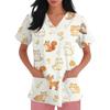 Damen V-Ausschnitt Kurzarm Arbeits-Top mit Taschen Tierprint Professionelle Uniform Pflegekittel für medizinisches und Pflegepersonal