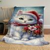 1pc Christmas Cat Theme Design Flannel Blanket - 3D Printed Soft Warm, All-Season Lightweight Throw for Camping Travel Bed-080715