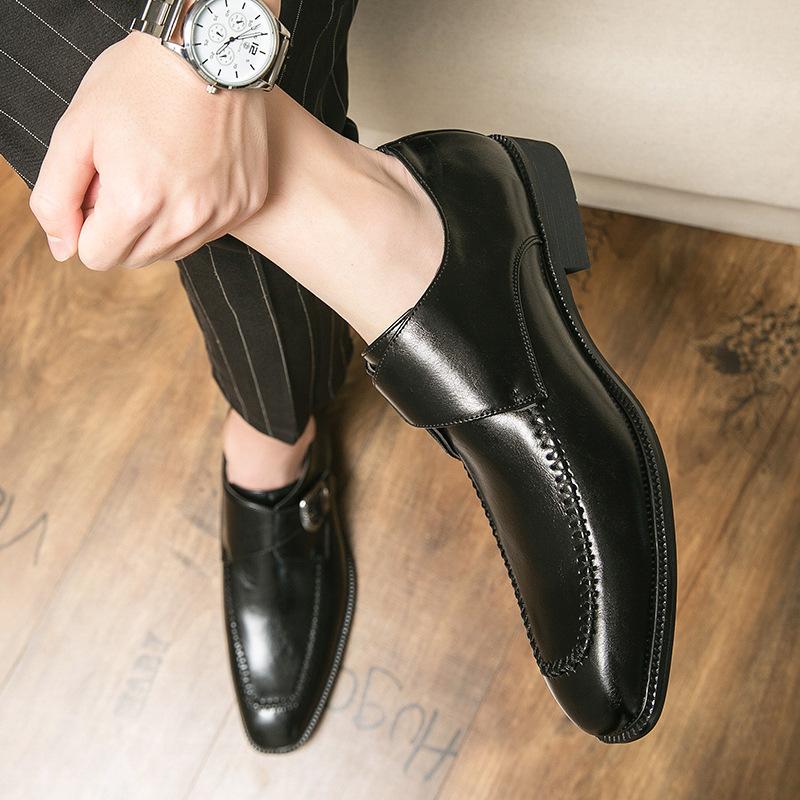 Scarpe basse formali in pelle con fibbia stile britannico casual retrò, testa quadrata a molla, per giovani, lucide
