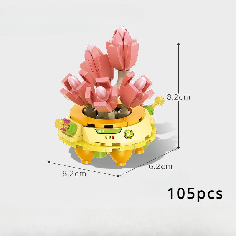 Block Flower Valentine's Day Multi -meat Potted Plastic Plasma Decoration Puzzle Assembly Building Block Toys
