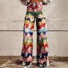 Dame Løstsiddende Bomuld Wide Leg Bukser Med 3D Digital Print Streetwear Stil Afslappede Bukser