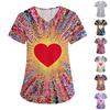 Women's Fashion V,Neck Short Sleeve Overalls With Pockets Valentine's Day Printed Tops Clothes