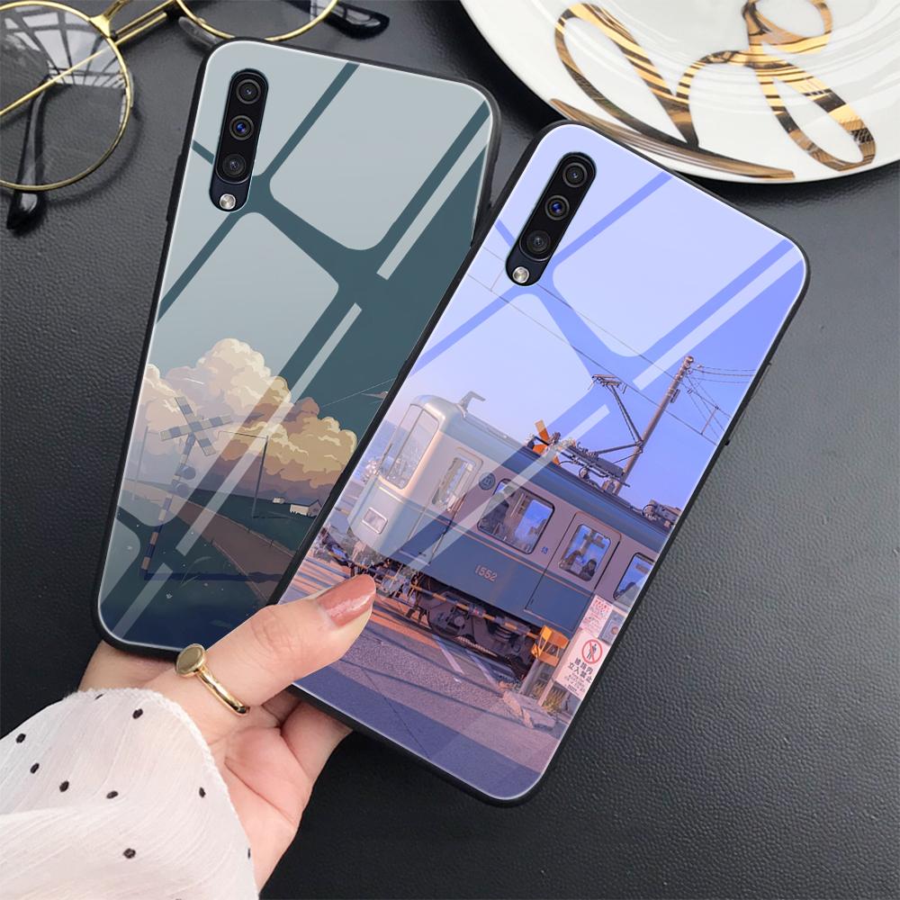 Natural Scenery Fundas Case pro Samsung Galaxy A71 A72 A70 A73 A53 A13 5g A03 A22 A21s A03 Core A42 A52 Luxusní skleněný kryt Coque