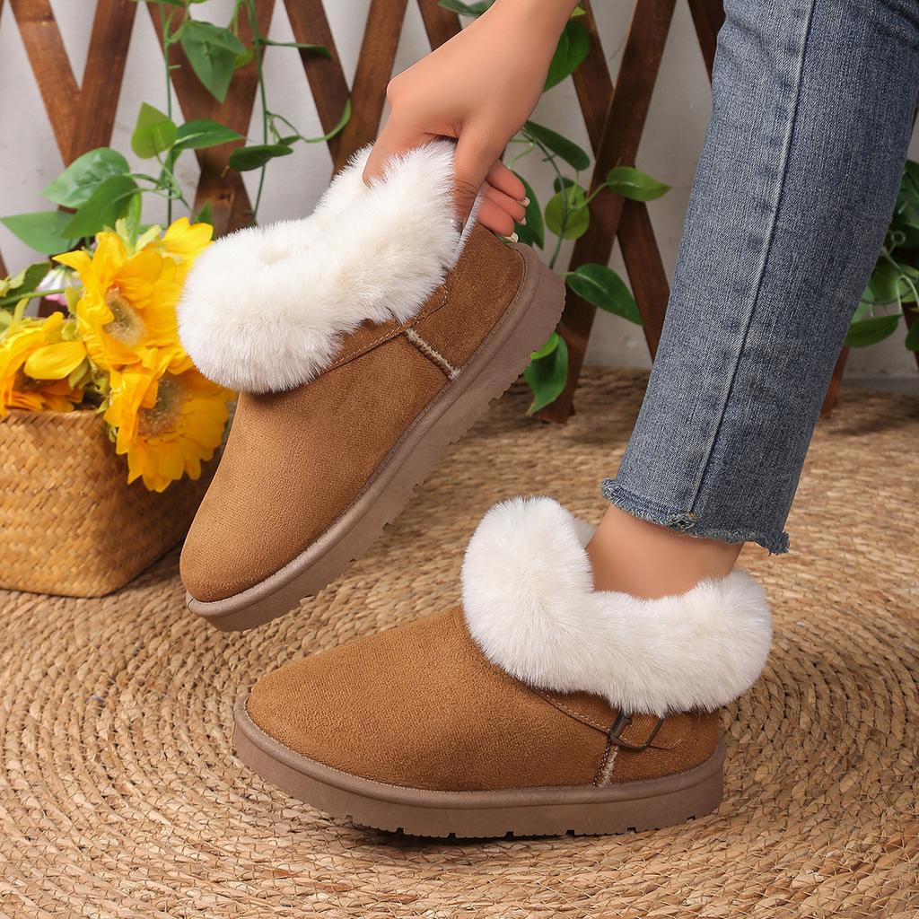 Winter Large Size Metal Buckle Fleece Cotton Shoes European and American Thick-soled Snow Boots Women