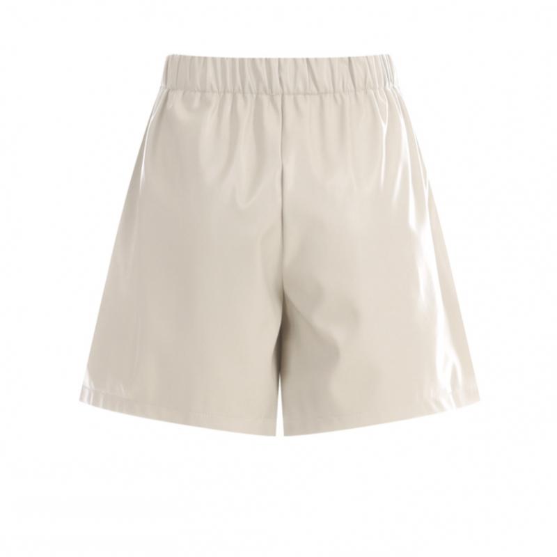 Shop Women Fake Leather Pocket Banding Short Pants Beige Pic Wpt 1718