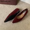 Fashion SUOJIALUN 2024 Autumn Women Flat Shoes Fashion Pointed Toe Shallow Slip On Baot Shoes Soft Low Heel Outdoor Dress Single Shoes