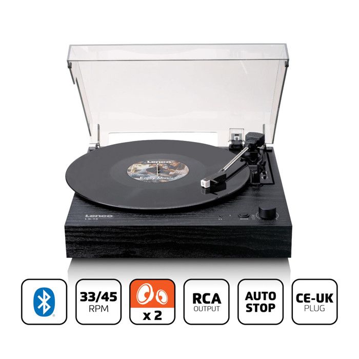 Platine Vinyle - LENCO - LS-15BK - Bluetooth - 2 Haut-parleurs - Micro AT3600L