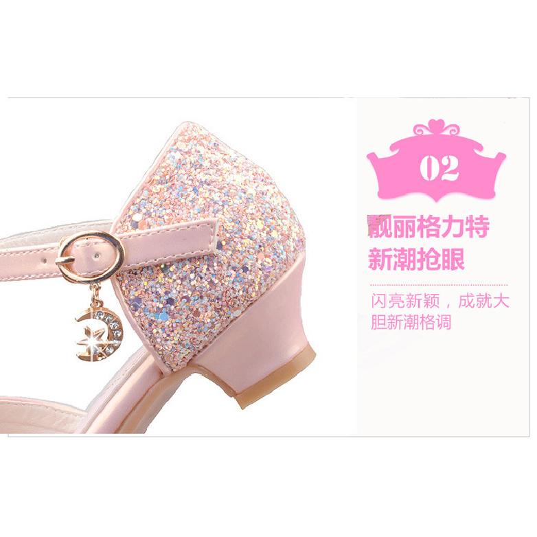 New Korean-style high-heeled girls' sandals, fashionable children's shoes with bows and sequins, Frozen princess shoes