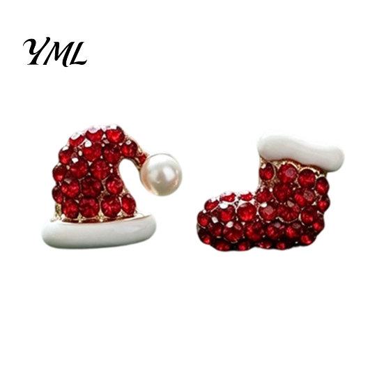 Lightweight Alloy Ear Pins 1 Pair Christmas Stud Earrings, Sparkly Red Rhinestone Stocking Comfortable Daily Wear Earrings And Santa Hat Holiday