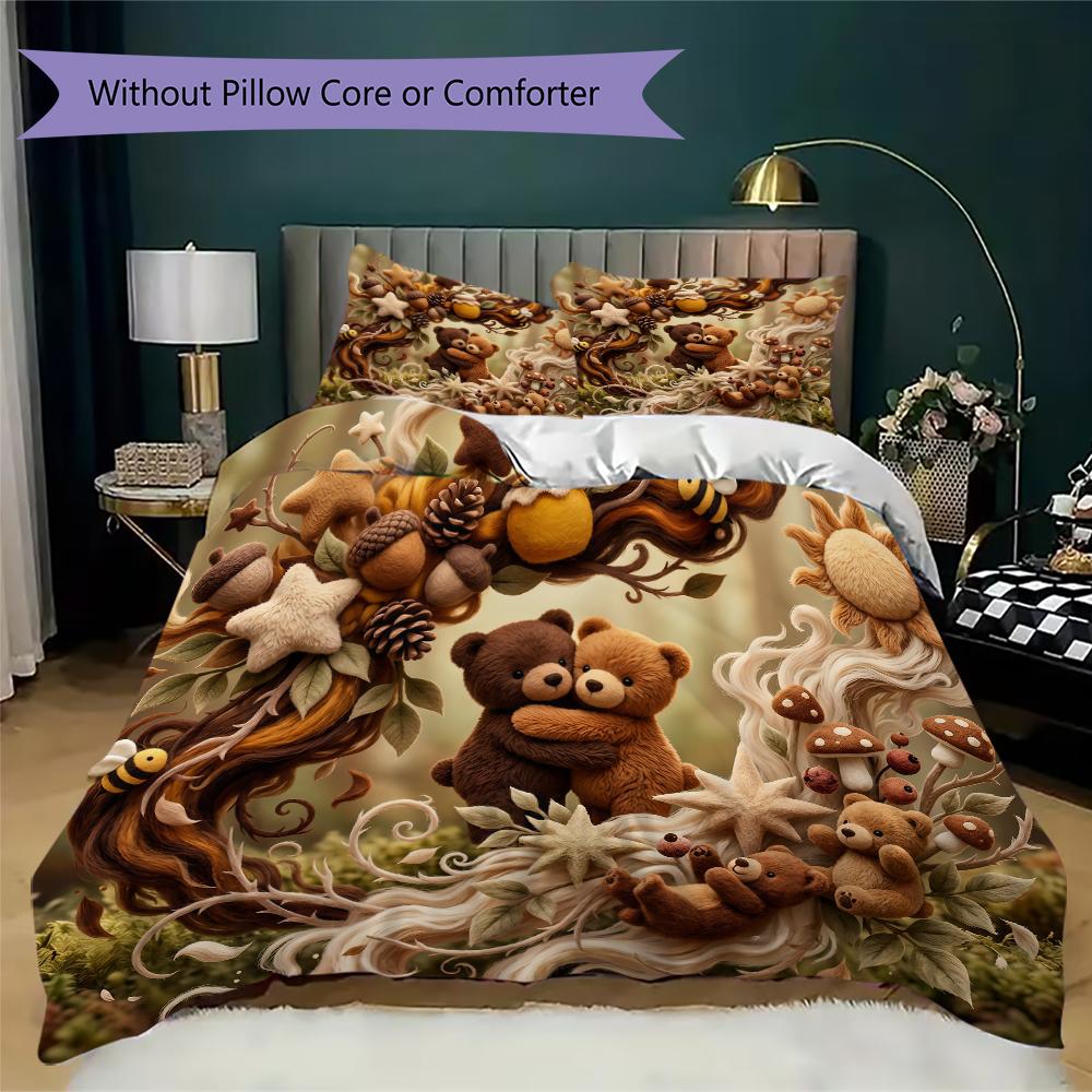 Repeat Bear Pattern Bedding uilt Set uilt Cover Pillowcase Home Decoration Birthday Gift (1 * duvet cover + 2 * pillowcase without core)