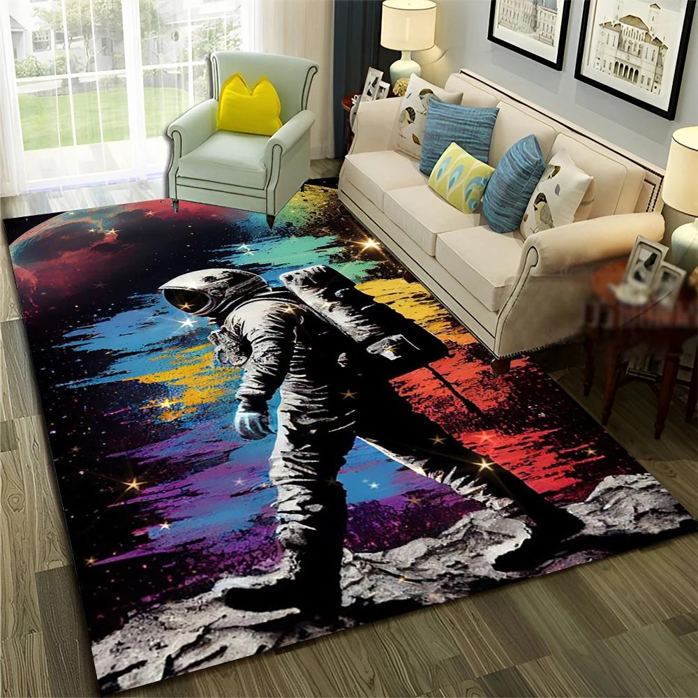Astronaut Outer Space Planet Cartoon Carpet Rug for Home Living Room Bedroom Sofa Doormat Decor,Kid Area Rug Non-slip Floor Mat