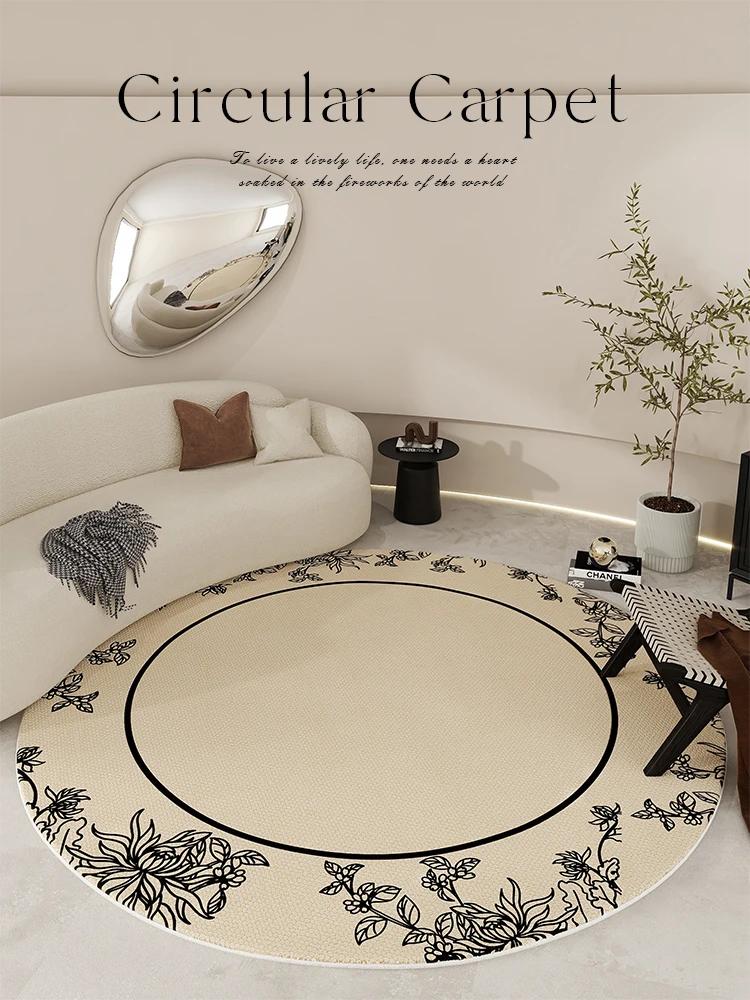 Light Luxury Round Shape Living Room Decoration Rug Cream Style Rugs for Bedroom Home Soft Under Desk Carpet Thick Non-slip Mat