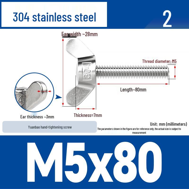 304 Stainless Steel Butterfly Weld Screw Yuanbao Hand-Tight Horn Bolt M3-M16