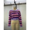 Summer and Autumn Stylish Fashion Autumn Colorized Sweater Export Loose Leisure Short Contrast Color Stripes Knitwear Tops