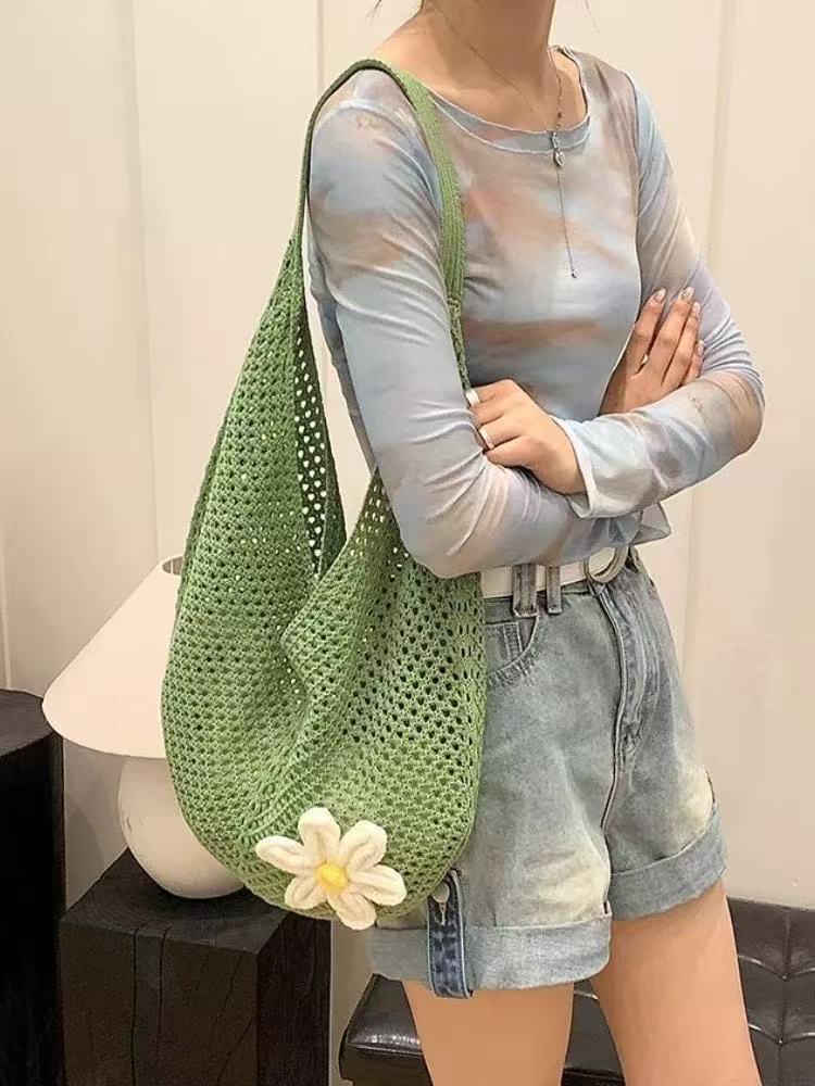 2025 New Stylish Women's Woven Knit Beach Bag - Hollow Single Shoulder Design