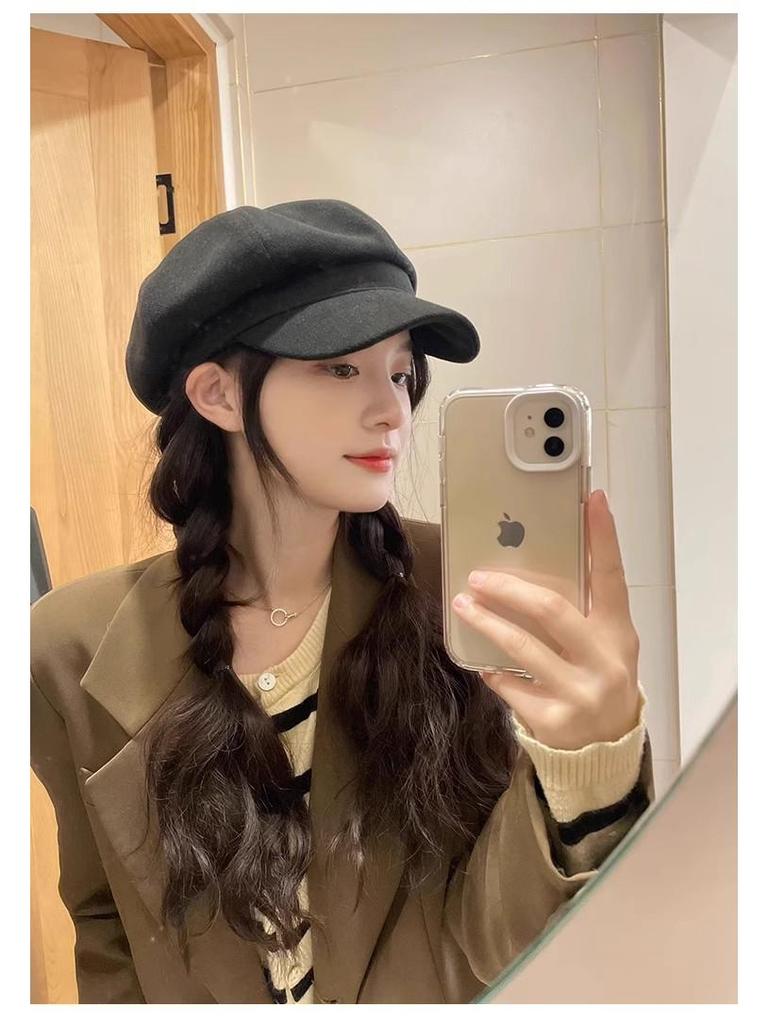 Women's British Style Octagonal Beret: Versatile Wool Painter Hat for Large Head, Slims Face, Duckbill Newsboy Cap for Autumn & Winter.