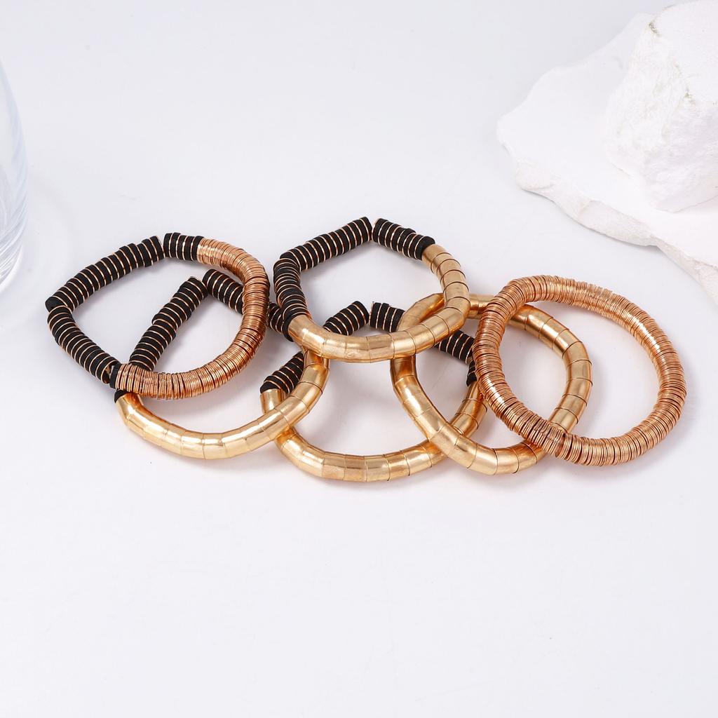Hip-hop punk style metal and wood alternating splicing tubular multi-layer light luxury high-end design bracelet female
