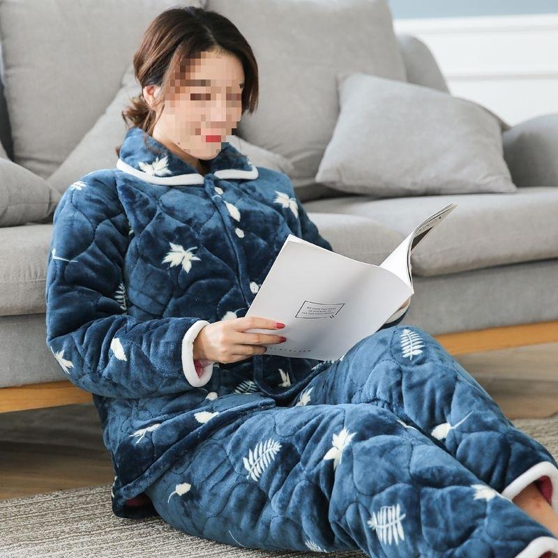 Dámské pyžamo třívrstvé zesílené a roztomilé zimní lze nosit velká velikost teplé polstrované domácí oblečení