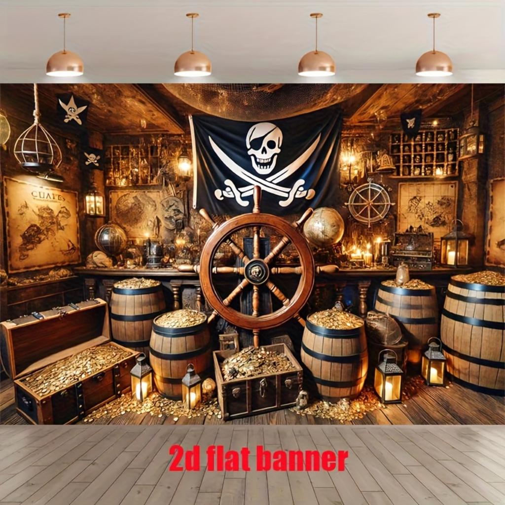 2D Plane 1 Piece of Pirate Treasure Cave Photography Backdrop Suitable for Birthday Parties and Indoor/outdoor Decoration
