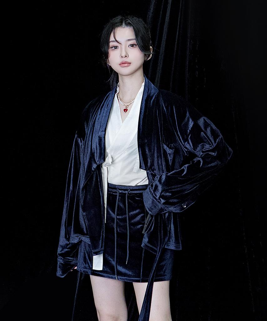 Tiemsseuli Deep Sea Velour Training Jacket And Skirt Set Navy