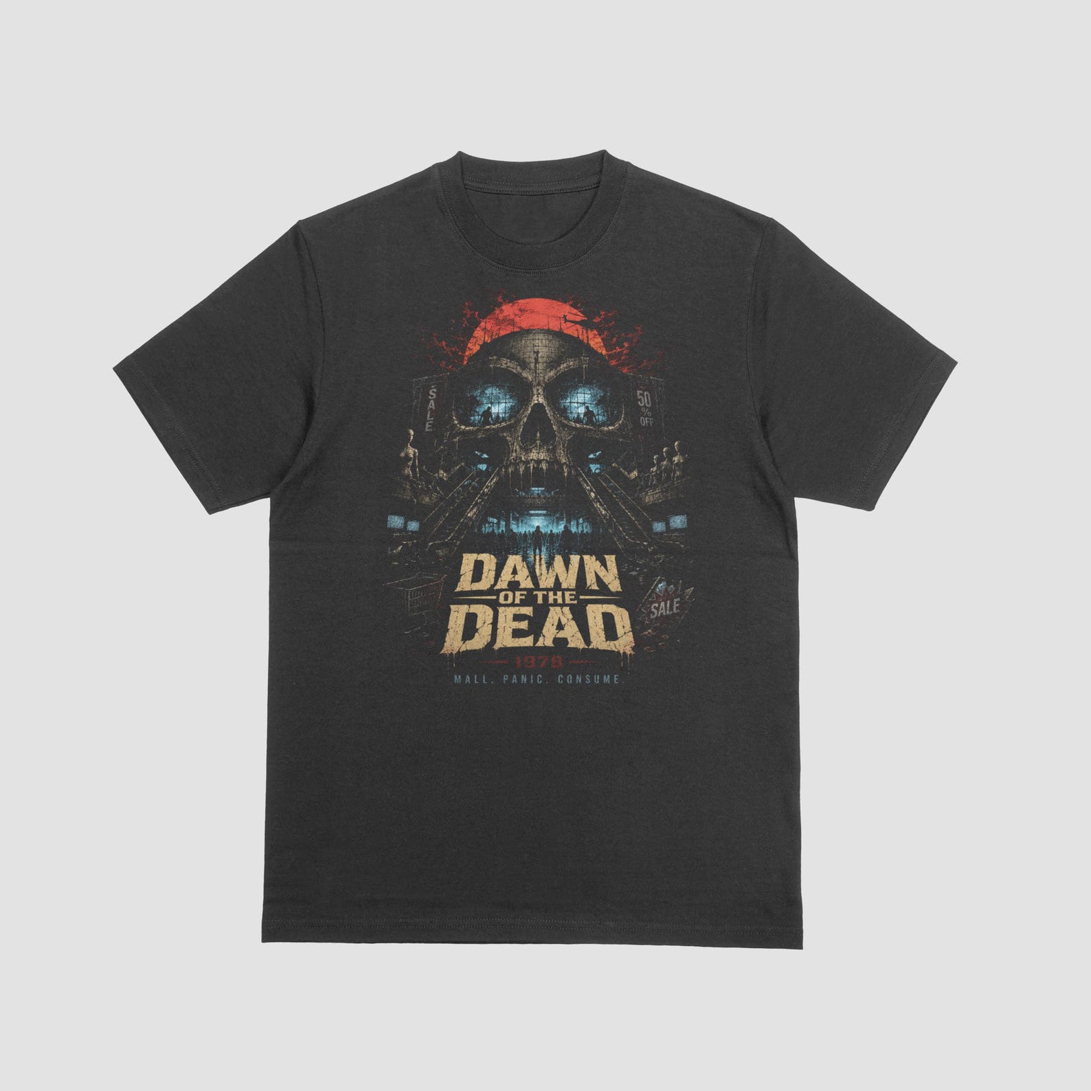 Dawn of the Dead Distressed Acid Washed Black T-Shirt Cult Horror Movie Tee S