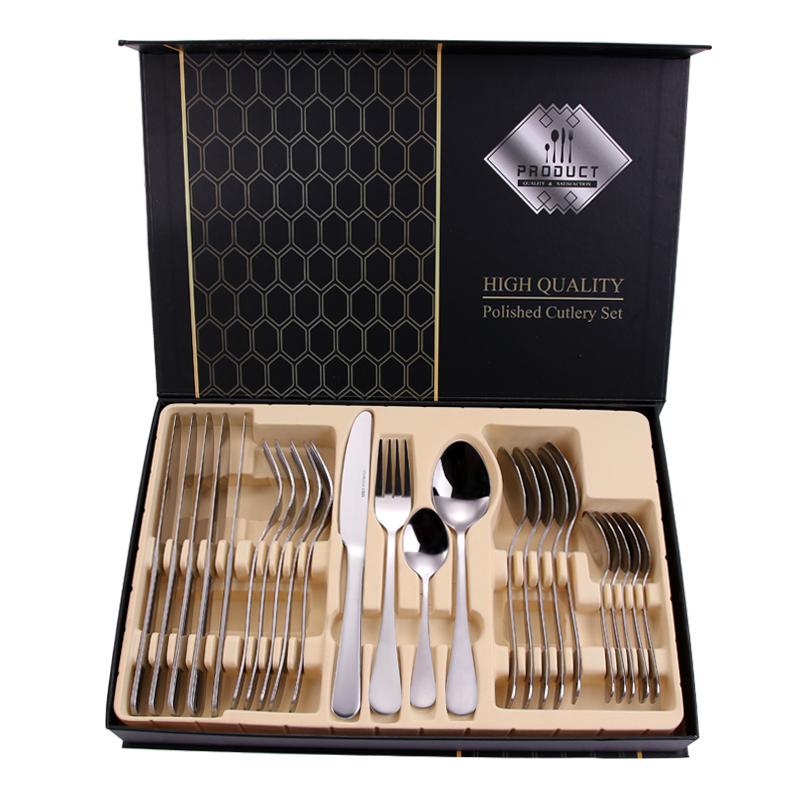 

Роскошный серебряный розово-золотой свадебный столовый прибор из нержавеющей стали, набор из 24 столовых приборов Cubiertos