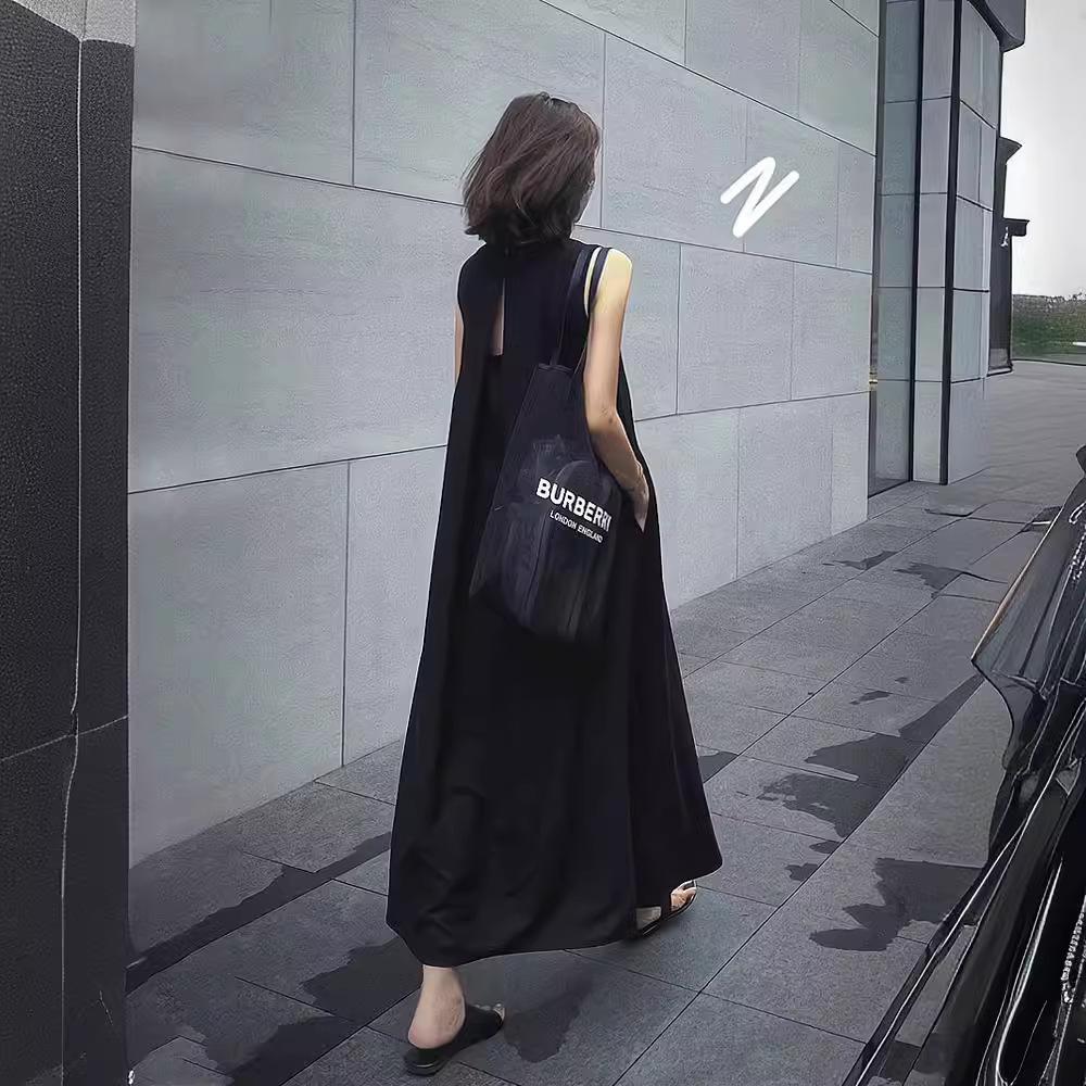 Hepburn Style French Cut-Out Sleeveless Black Summer Long Dress - 2024 Backless Women's One-Piece